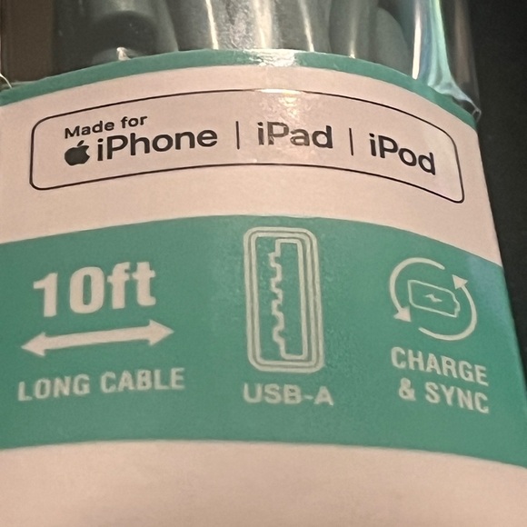 Wireless Gear 10’ Lightning Cable With Wall charger Mint For IPhone | - Picture 2 of 5